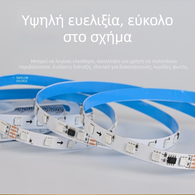 TM1934A 5050 RGB LED ταινία με εξωτερικό IC, προγραμματιζόμενος πλήρης χρωματισμός, λειτουργία συνέχισης από διακοπή