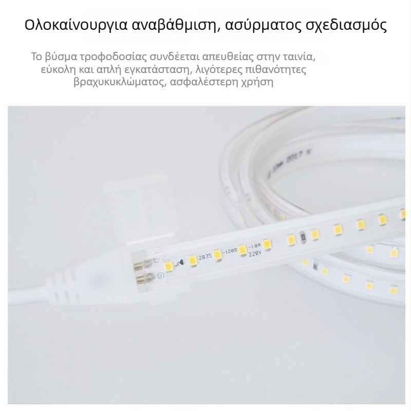 Ταινία LED με επικάλυψη βολκανισμένη, 220V, 2835, 120 LED, 60 LED/m, 4000K ουδέτερο λευκό, υψηλή φωτεινότητα, μη αδιάβροχη