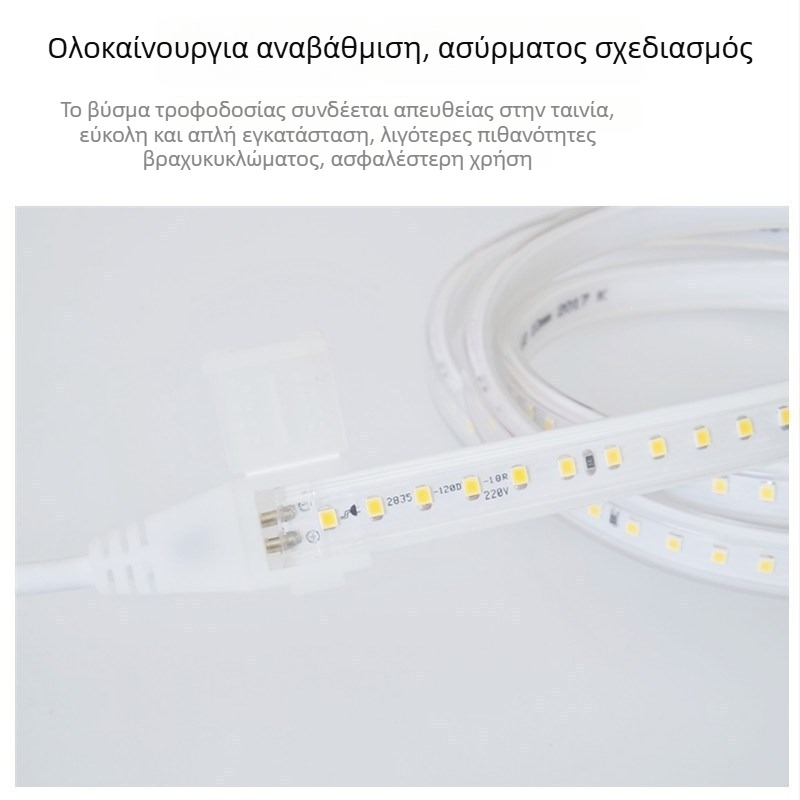 Ταινία LED με επικάλυψη βολκανισμένη, 220V, 2835, 120 LED, 60 LED/m, 4000K ουδέτερο λευκό, υψηλή φωτεινότητα, μη αδιάβροχη