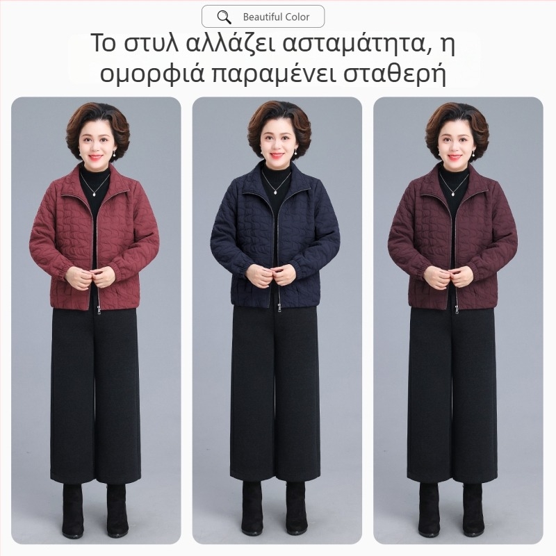Μπουφάν με επένδυση για φθινοπωρινό-χειμερινό σε γυναίκες μέσης ηλικίας και άνω, κομψό γυναικείο τοπ, ελαφρύ βαμβακερό παλτό, σε μεγάλο μέγεθος