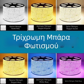 Αδιάβροχη LED λωρίδα 220V RGB, διπλής σειράς, σαλόνι, απαλό νέον φως