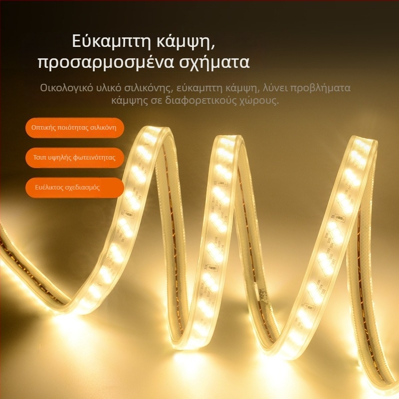Λωρίδα LED 220V, τριών σειρών με 2835 LEDs, 180 λαμπάκια LED, IP67 αδιάβροχη, κατάλληλη για εσωτερικό φωτισμό οροφής και εξωτερική χρήση