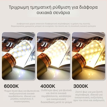 LED λαμπτήρας καλαμποκιού, βάση E14, τρεις θερμοκρασίες χρώματος (3000–6000K), 90 lm, αλουμίνιο, IP68 κρεμαστό φωτιστικό