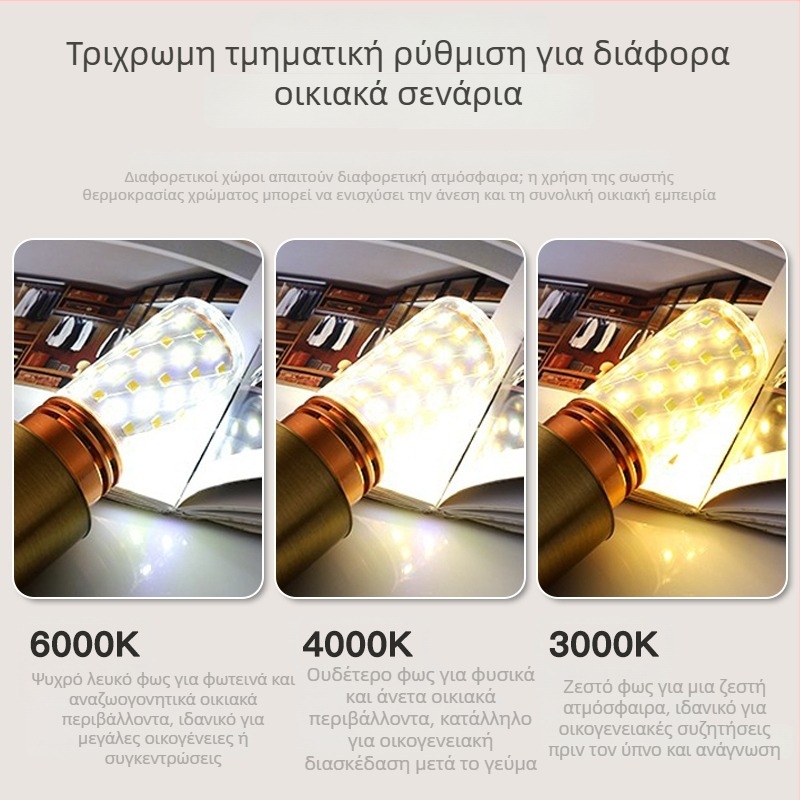 LED λαμπτήρας καλαμποκιού, βάση E14, τρεις θερμοκρασίες χρώματος (3000–6000K), 90 lm, αλουμίνιο, IP68 κρεμαστό φωτιστικό