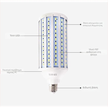 LED λαμπτήρας καλαμποκιού, 100W, βάση E27, εξοικονόμηση ενέργειας, φωτισμός εργαστηρίου και δρόμου