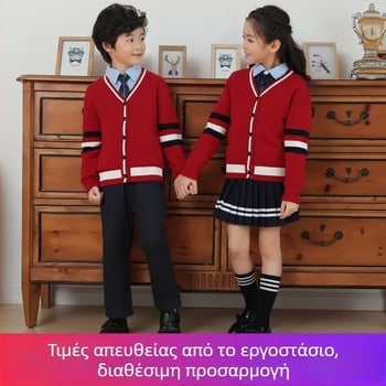 Σετ σχολικής στολής από 100% βαμβάκι — καλοκαιρινή νέα συλλογή: πλεκτή ζακέτα για κορίτσια, παιδικό φόρεμα και πλεκτή ζακέτα για αγόρια