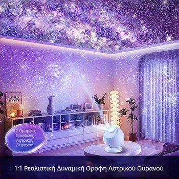 Προβολέας Αστρικού Ουρανού και Ατμοσφαιρικό Φως Υπνοδωματίου — Νυχτερινό Φως με Προβολή και Μουσική, Τροφοδοσία USB