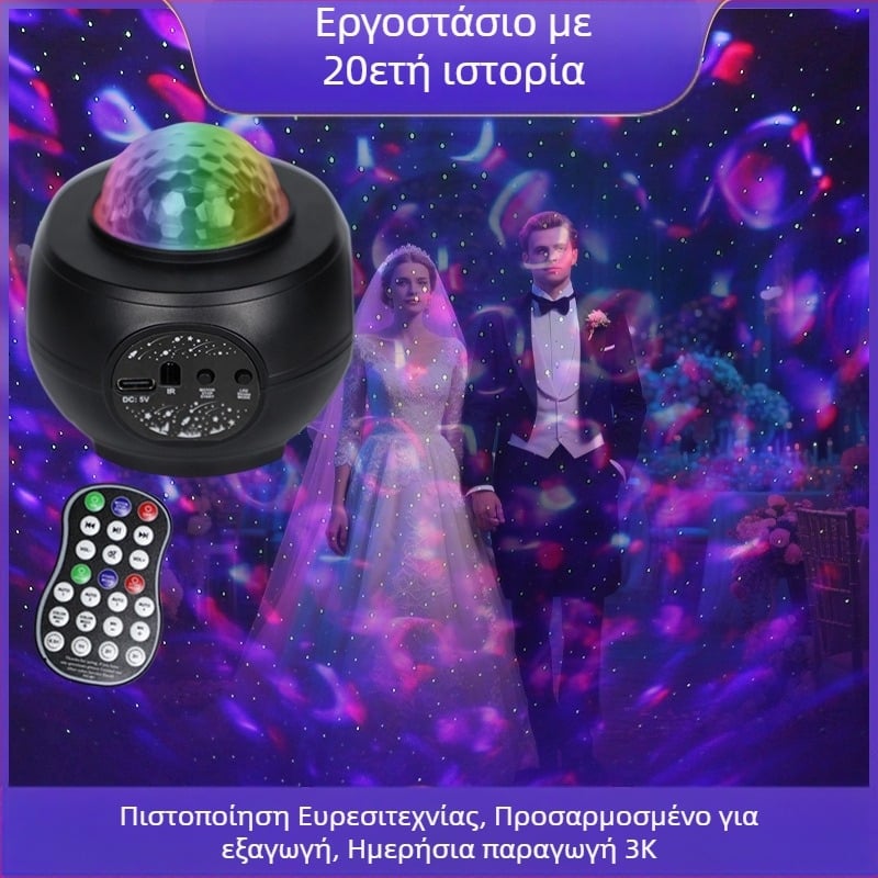 Μίνι Φωτιστικό Νύχτας με Προβολέα Αστέρων και Bluetooth Ηχείο, USB Τροφοδοσία, Έλεγχος μέσω Εφαρμογής