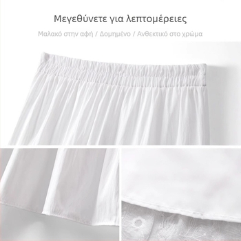Λευκή φούστα chiffon για γυναίκες, καλοκαίρι, ελαφρύς σχεδιασμός, ελαστική υψηλή μέση με πιέτες σε Α-γραμμή, δαντελωτό πάνελ, φούστα τύπου ομπρέλα