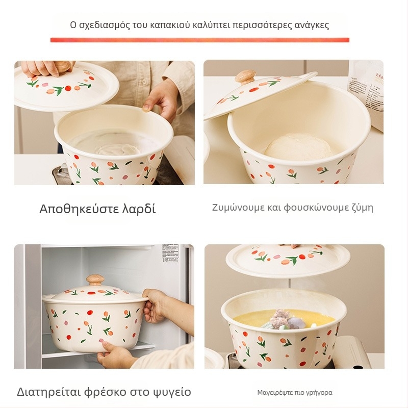 Εμαγιέ δοχείο για χοιρινό λίπος με κεραμικό μπολ κουζίνας, δοχείο αποθήκευσης φαγώσιμου λαδιού, δοχείο λαδιού τσίλι, αποθήκευση κρεμμυδιού, τζίντζερ και σκόρδου