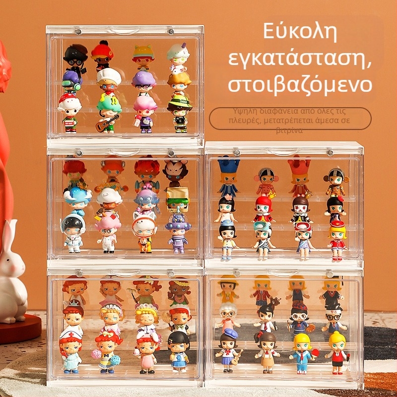 Μεγάλο διαφανές ακρυλικό εκθετήριο ντουλάπι με αναδιπλούμενο καπάκι, προστασία από τη σκόνη, αποθήκευση συλλεκτικών παιχνιδιών, 6 διαμερίσματα