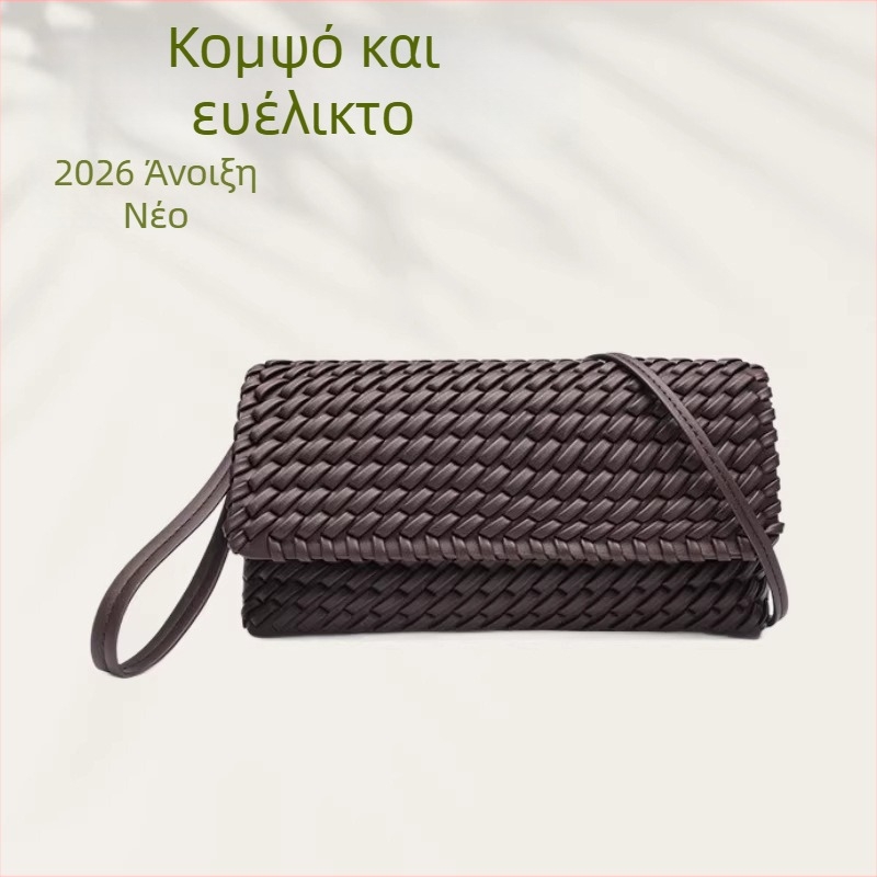 Χειροποίητη πλεκτή τσάντα πολυτελείας για γυναίκες, συμπαγές τετράγωνο σχήμα, πρακτική για το χέρι ή τον ώμο, βραδινή τσάντα
