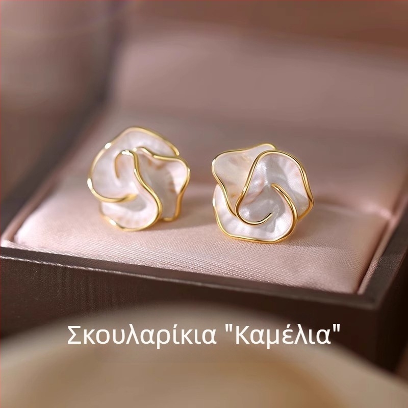 Κομψά σκουλαρίκια με βελόνα από S925 ασήμι για γυναίκες, καμέλια, κομψό και πολυτελές στυλ
