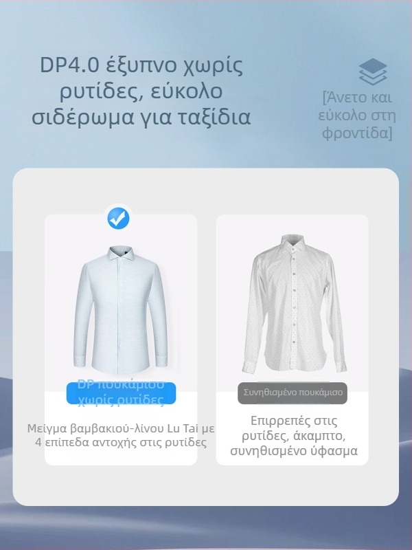 Ανδρικό μακρυμάνικο πουκάμισο από μίγμα λίνου, χωρίς σιδέρωμα, επιχειρηματικό στυλ, Windsor γιακά