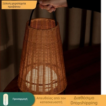 Λαμπτήρας ρατάν σε ιαπωνικό στυλ Γουάμπι-Σάμπι με πλέξη από μπαμπού, ρετρό διακόσμηση σαλονιού σε αμερικανικό ύφος, φωτιστικό δαπέδου για υπνοδωμάτιο με αίσθηση πολυτέλειας