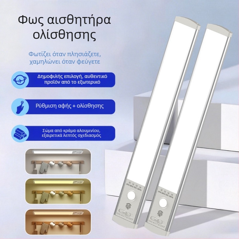 Λεπτή LED φως ντουλαπιού με αισθητήρα, μαγνητικό, χωρίς καλώδια, νυχτερινό φως για υπνοδωμάτιο και κουζίνα, επιτραπέζιο φως, εξωτερικό φωτισμό με USB