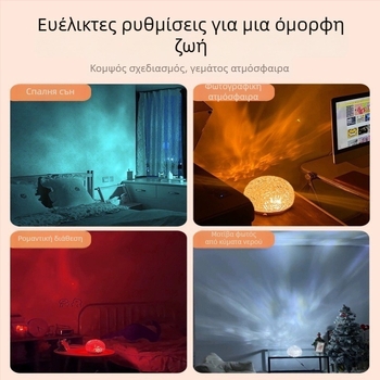 Φωτιστικό ατμόσφαιρας με εφέ κυμάτων νερού και παγετώνα, με υψηλής ποιότητας ξύλινη βάση και δυναμική προβολή φωτός και σκιάς