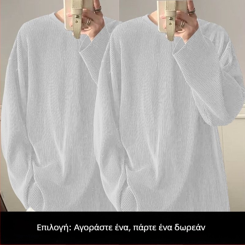 Αντρική μακριμάνικη T‑shirt από ice-silk, προστασία από τον ήλιο, θερινός σχεδιασμός, εξειδικευμένο στυλ μόδας, έμπνευση από κορεατικό στυλ, χαλαρή γραμμή