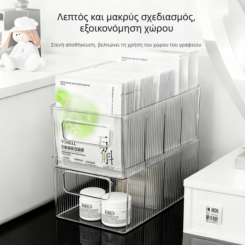 Ακρυλικός οργανωτής μακιγιάζ με διαφανείς θήκες για μάσκες προσώπου, επιτραπέζιο σύστημα αποθήκευσης καλλυντικών με μεγάλη χωρητικότητα