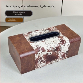 Κουτί χαρτοπετσέτας από δέρμα με υφή μαλλιού αλόγου και ξύλινες λεπτομέρειες, μοντέρνο ελαφρύ πολυτελές διακοσμητικό για σαλόνι, ξενοδοχεία και εστιατόρια