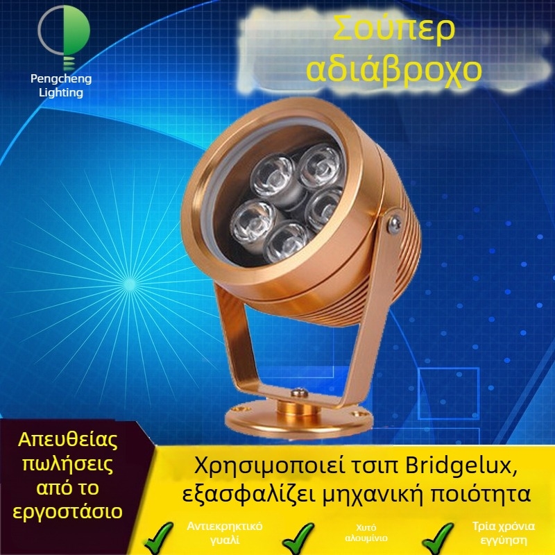 LED εξωτερικός κυκλικός προβολέας φωτισμού τοπίου, αδιάβροχος, αλουμινένιο χρυσό φινίρισμα, 3W/5W, για δέντρα και κήπους