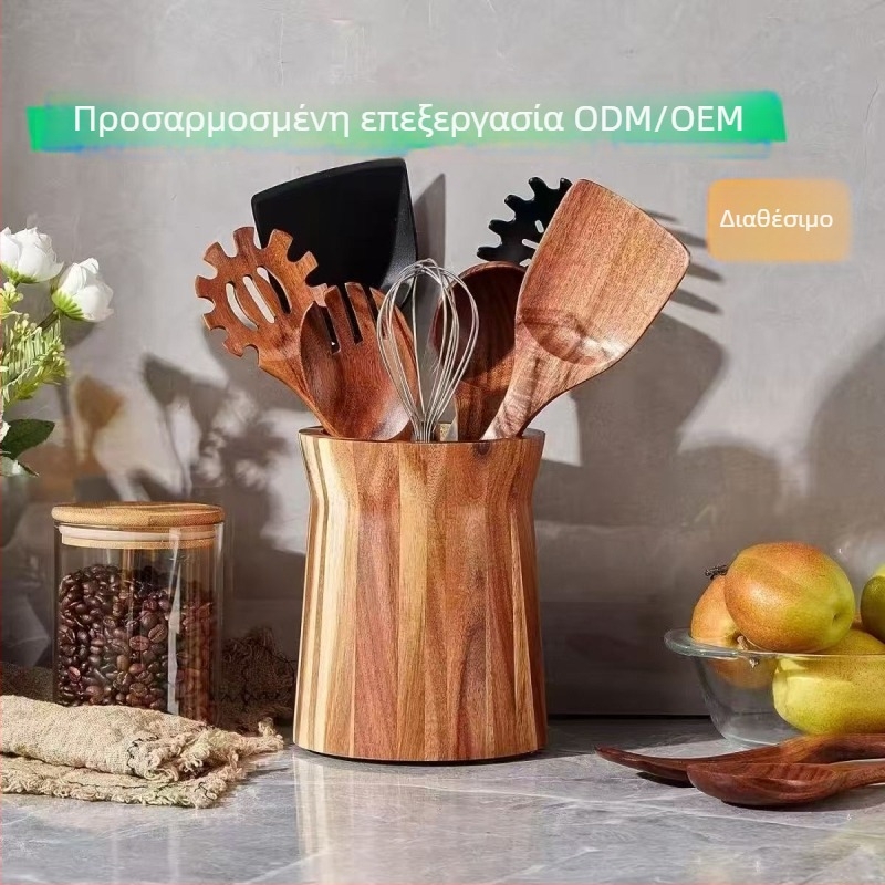Περιστρεφόμενος ξύλινος οργανωτής μαχαιροπίρουνων για κουζίνα και τραπεζαρία
