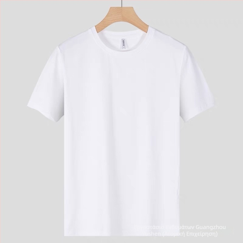 Βαρύ μονόχρωμο βαμβακερό T‑shirt 220 g με λαιμό crew neck, κοντά μανίκια, παχύ και αδιαφανές, λευκή βάση, Unisex