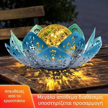 LED φώτα με ηλιακή ενέργεια, σε σφαίρα από πάγο με ρωγμές, αδιάβροχα, για εξωτερική διακόσμηση κήπου και αυλής, πασσάλου για γκαζόν, μεταλλικό έργο τέχνης.