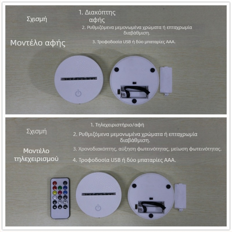 2019 Ποδηλατικό 3D Νυχτερινό Φως με Αφή και Τηλεχειριστήριο, Φόρτιση USB, Πολύχρωμο Διακοσμητικό Δώρο