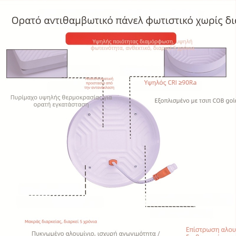 LED πάνελ χωρίς πλαίσιο, επιφανειακά τοποθετούμενο downlight οροφής — κυκλικό ή τετράγωνο