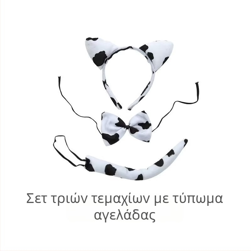 Σετ τριών κεφαλόδεσμων για παιδιά για το Χάλογουιν με λεοπάρ γατών αυτιά, αφράτη υφή και φαρδύ γείσο