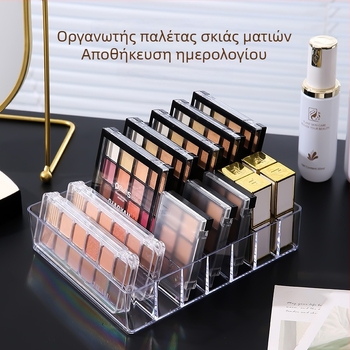 Διάφανος πλαστικός οργανωτής μακιγιάζ γραφείου με διαχωρισμένες θήκες για παλέτες σκιών ματιών, κραγιόν, πούδρα και ρουζ