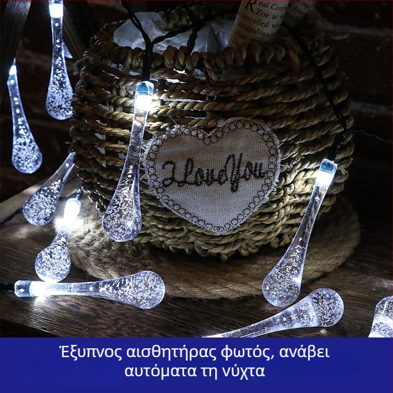 LED ηλιακό εξωτερικό φως ατμόσφαιρας – αδιάβροχη σειρά LED σε σχήμα σταγόνας νερού, διακόσμηση κήπου και αυλής