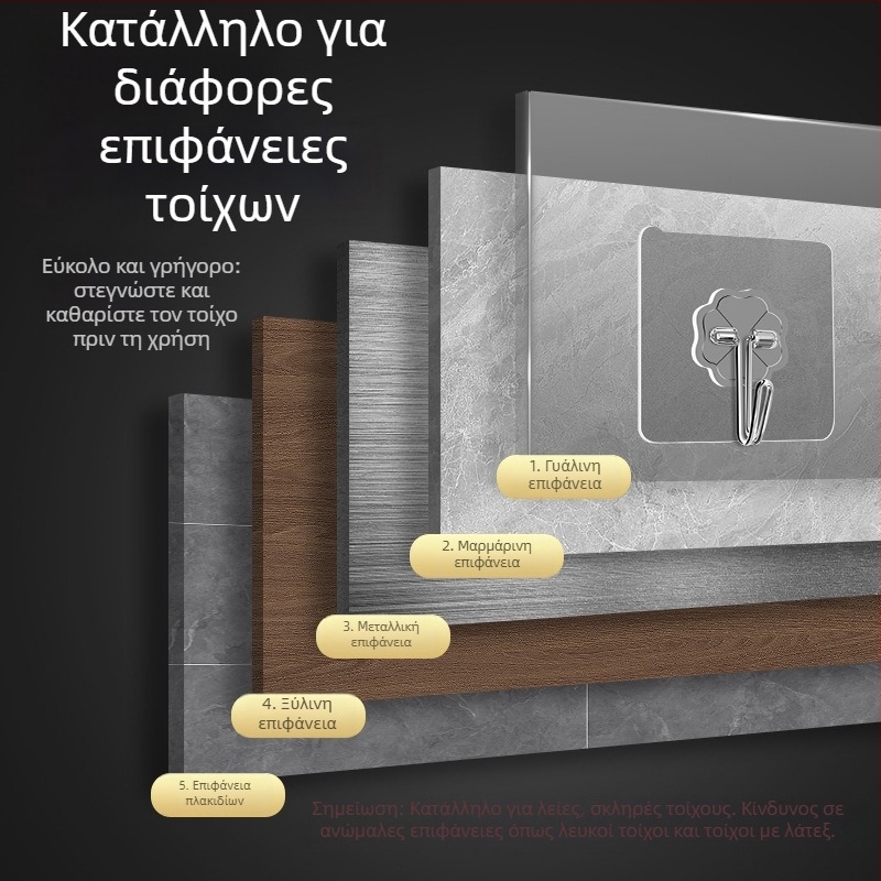 Διαφανής γάντζος τοίχου με ισχυρή κόλλα - χωρίς διάτρηση, 0-1 kg, PVC