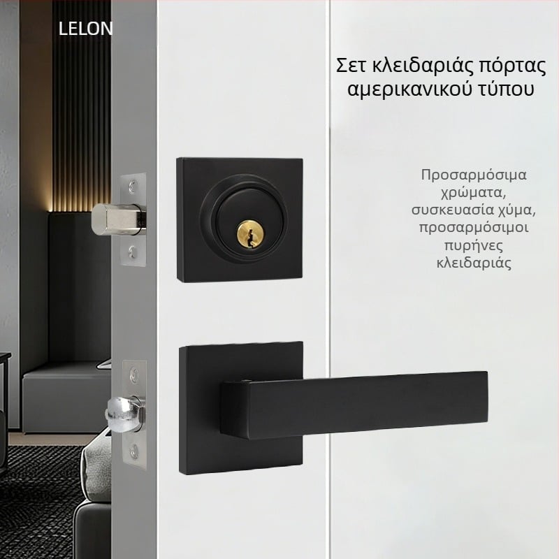 Σετ κλειδαριάς πόρτας σε αμερικάνικο στυλ, μαύρο τετράγωνο σώμα, αντί-κλοπή, βαρέως τύπου κράμα ψευδαργύρου