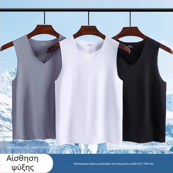 Ανδρικό γιλέκο από ice silk χωρίς ραφές για καλοκαίρι – λεπτό αθλητικό βασικό τοπ χωρίς μανίκια για γυμναστήριο