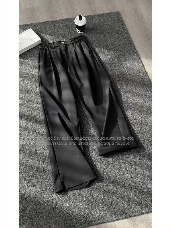 Ανδρικοί παντελόνες με drape, casual σε στυλ κουστουμιού, 100% πολυεστέρας, μαύρες, φαρδιά γραμμή
