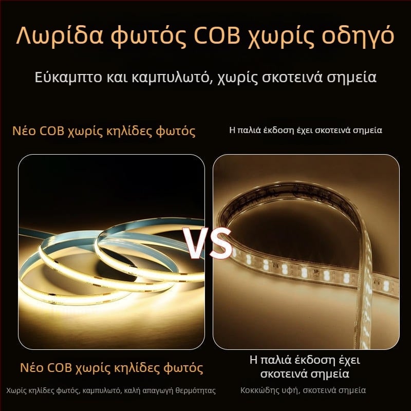 COB LED ταινία 220V, χωρίς οδηγό, αυτοκόλλητος γραμμικός φωτισμός οροφής και τοίχου, πολύ φωτεινή