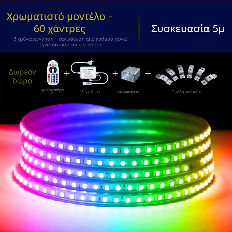 LED νέον λωρίδα για οικιακή χρήση, τηλεχειριστήριο, πολύχρωμη, αδιάβροχη, RGB, 220V, αλλαγή χρώματος, για οροφή σαλονιού και εξωτερικούς χώρους