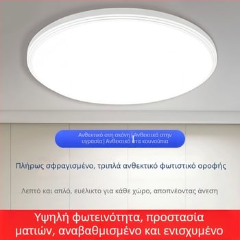 LED οροφής με πλήρη σφράγιση, υπερ-λεπτή, μοντέρνος μινιμαλιστικός σχεδιασμός, κυκλικό κύριο φως για υπνοδωμάτιο, μπαλκόνι και μπάνιο, προστασία ματιών