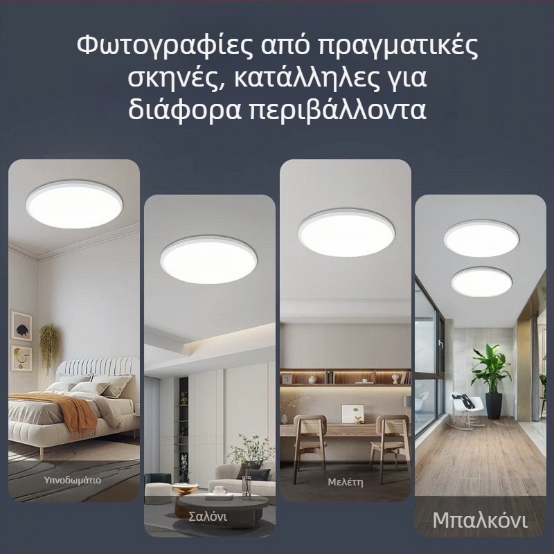LED οροφής με πλήρη σφράγιση, υπερ-λεπτή, μοντέρνος μινιμαλιστικός σχεδιασμός, κυκλικό κύριο φως για υπνοδωμάτιο, μπαλκόνι και μπάνιο, προστασία ματιών