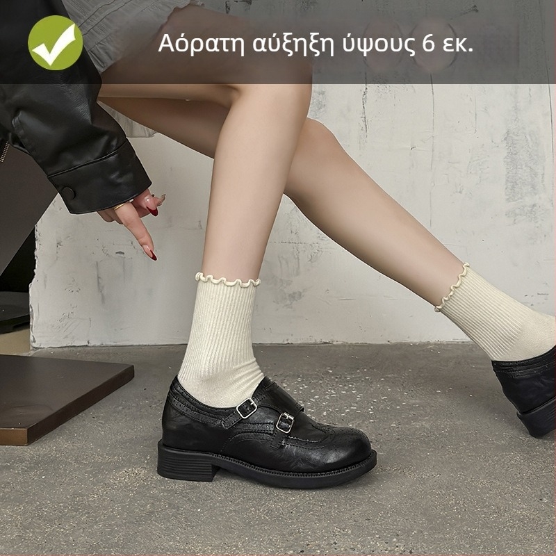 Γυναικείοι λοφέρ σε ρετρό στυλ με κρυφό 6 εκ. ύψος φτέρνας, brogue carving σχέδιο, slip-on, επενδυμένα με φλίς, βρετανικού στυλ δερμάτινα παπούτσια