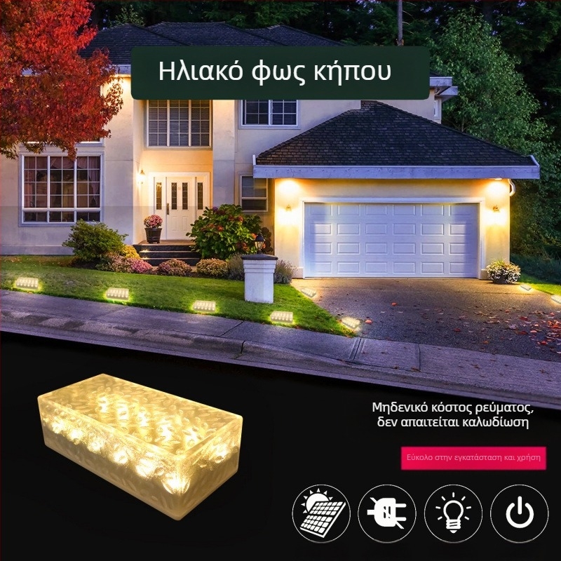 Τετράγωνοι ηλιακοί φωτισμοί δαπέδου για αυλή, μπαλκόνι και γκαζόν (εντοιχισμένοι, χωρίς καλώδια)