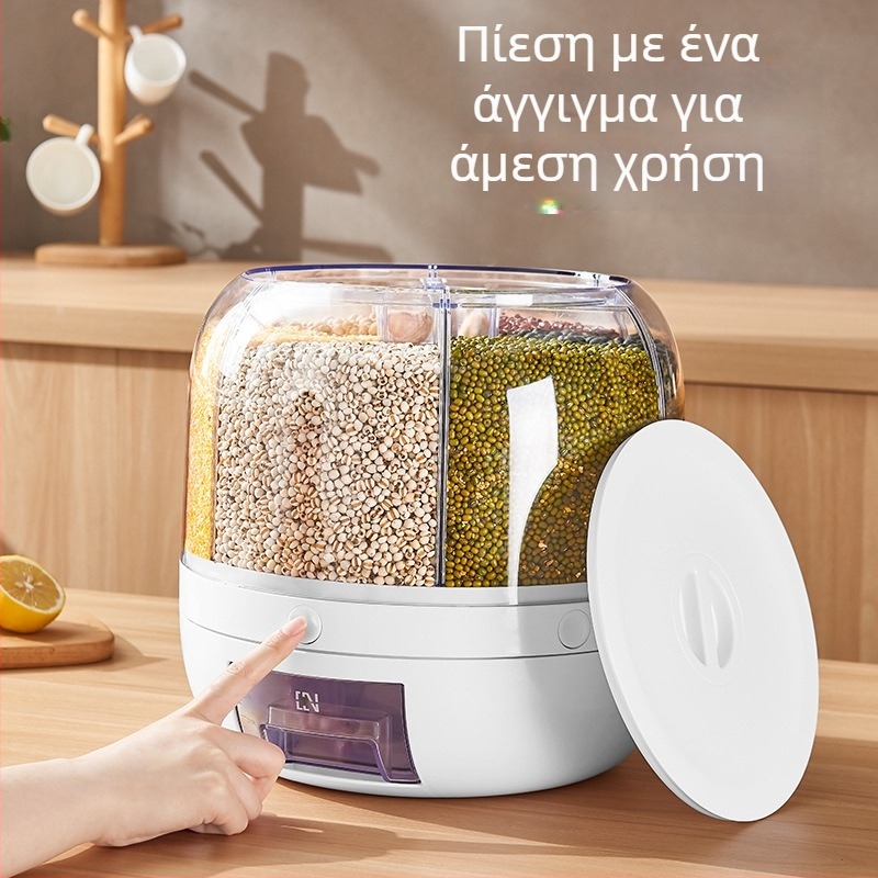 Κιβώτιο αποθήκευσης ρυζιού με περιστρεφόμενα διαμερίσματα, πλαστικό, προστασία από έντομα και υγρασία, σφραγισμένο δοχείο αποθήκευσης δημητριακών