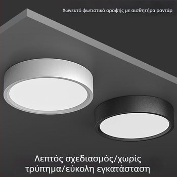 Αισθητήρας κίνησης με ραντάρ, κυκλικό LED downlight επιφανειακής εγκατάστασης, έλεγχος φωνής, IR νυχτερινό φως διαδρόμου