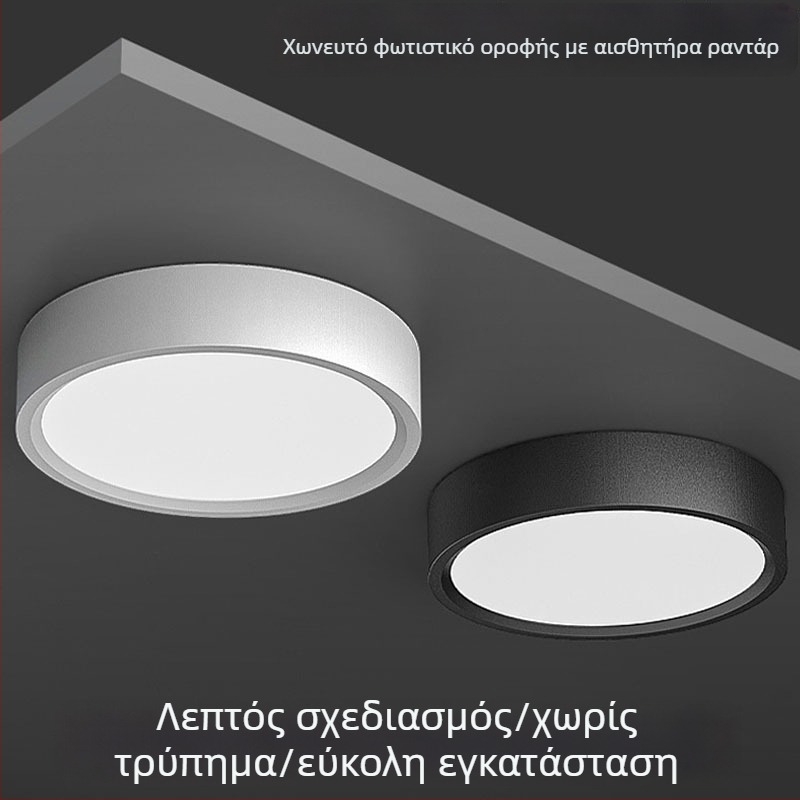 Αισθητήρας κίνησης με ραντάρ, κυκλικό LED downlight επιφανειακής εγκατάστασης, έλεγχος φωνής, IR νυχτερινό φως διαδρόμου