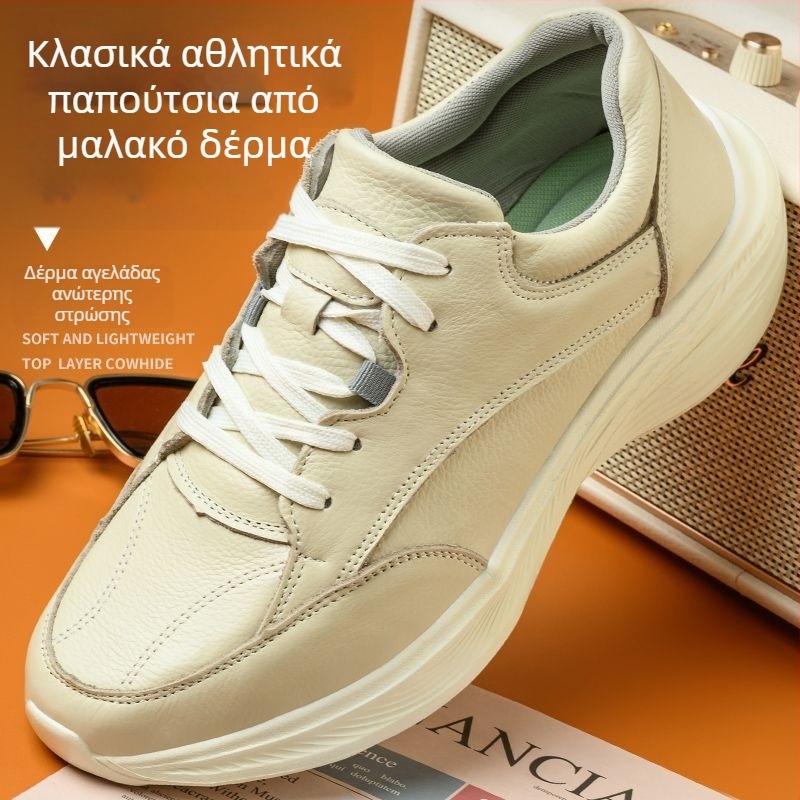 Ανδρικά παπούτσια περιπάτου από δέρμα πρώτης στρώσης βόειου, ελαφριά δερμάτινα αθλητικά, με μαλακή σόλα και μαλακό δέρμα, διαπνέοντα για την άνοιξη, με κορδόνια, καθημερινά δερμάτινα παπούτσια
