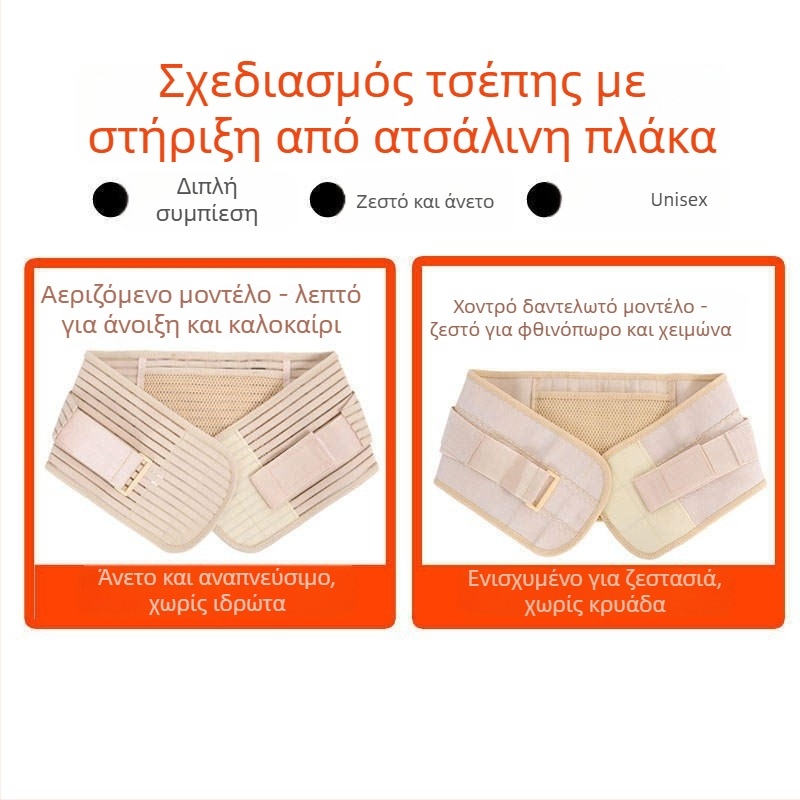Ζώνη μέσης από διαπνοή διχτυωτό ύφασμα, πλήρως ελαστική, τετραετής στήριξη με μεταλλική πλάκα, θήκη φαρμάκων με αυτοθερμανόμενη λειτουργία, δαντελωτό τελείωμα