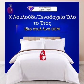 Άσπρο σετ σεντονιών από βαμβακερό σατέν με 60 νήματα, τετράδα για ξενοδοχείο
