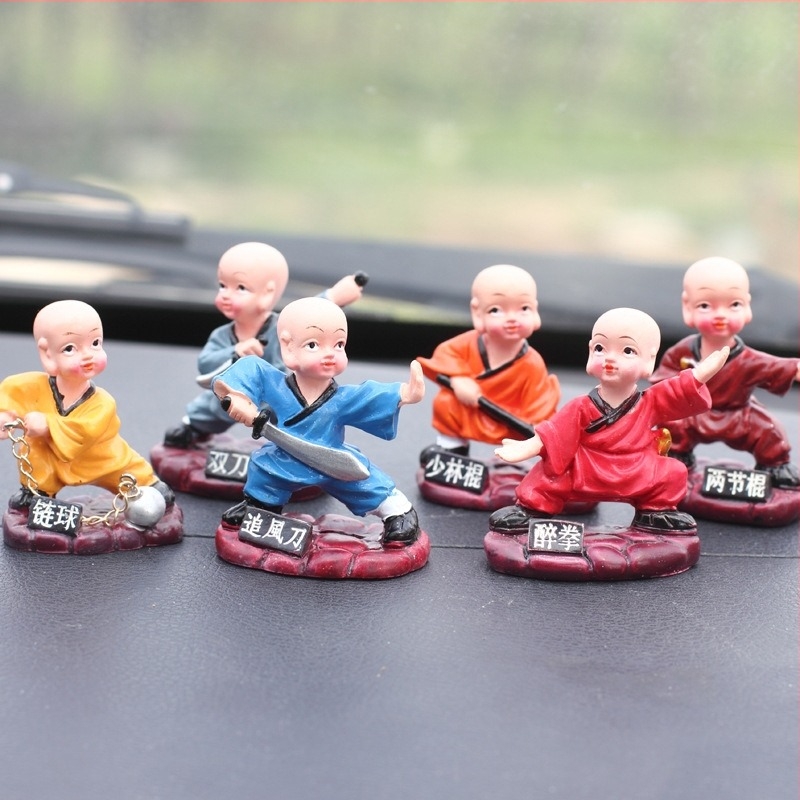 Χαριτωμένος μοναχός Shaolin Kung Fu, φιγούρα από ρητίνη για ταμπλό αυτοκινήτου και διακόσμηση σπιτιού